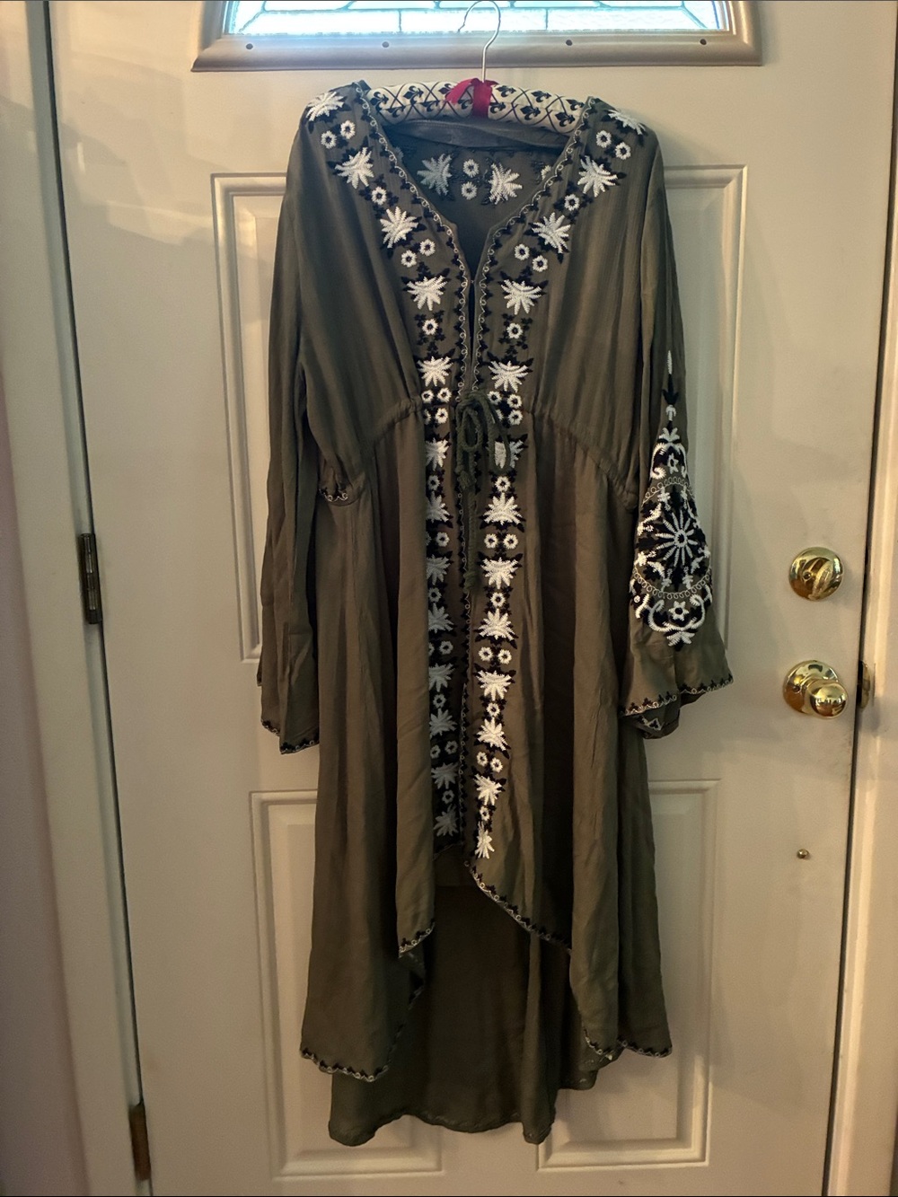 Boho Olive Green High-Low Embroidered Dress